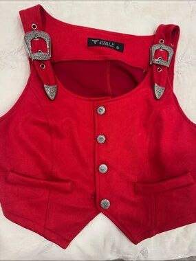 Lucky & Blessed Red Women’s Vest with Western Buckle Suspenders